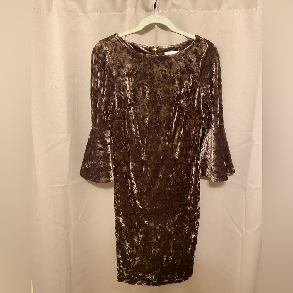 Calvin Klein velvet dress bell sleeves grey silver size 4 small